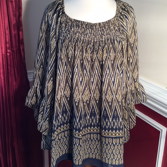 Tops - Navy and olive green sheer top size 1X w/navy tank